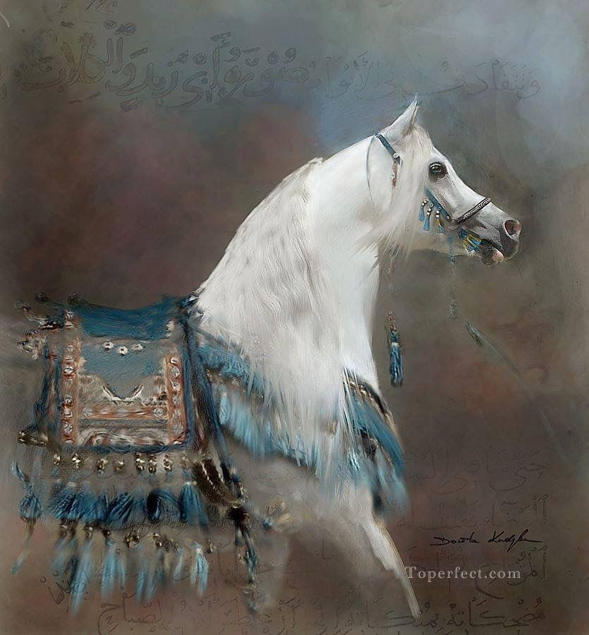 白い馬アラビアの動物油絵
